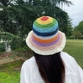 thumbnail image 4 of Sombrero de paja arcoíris con circunferencia de la cabeza de 56-58 cm, para mujer, protector solar de verano, para playa, sombrero de pescador, sombrero con rayas que cubre la cara, 4 of 5