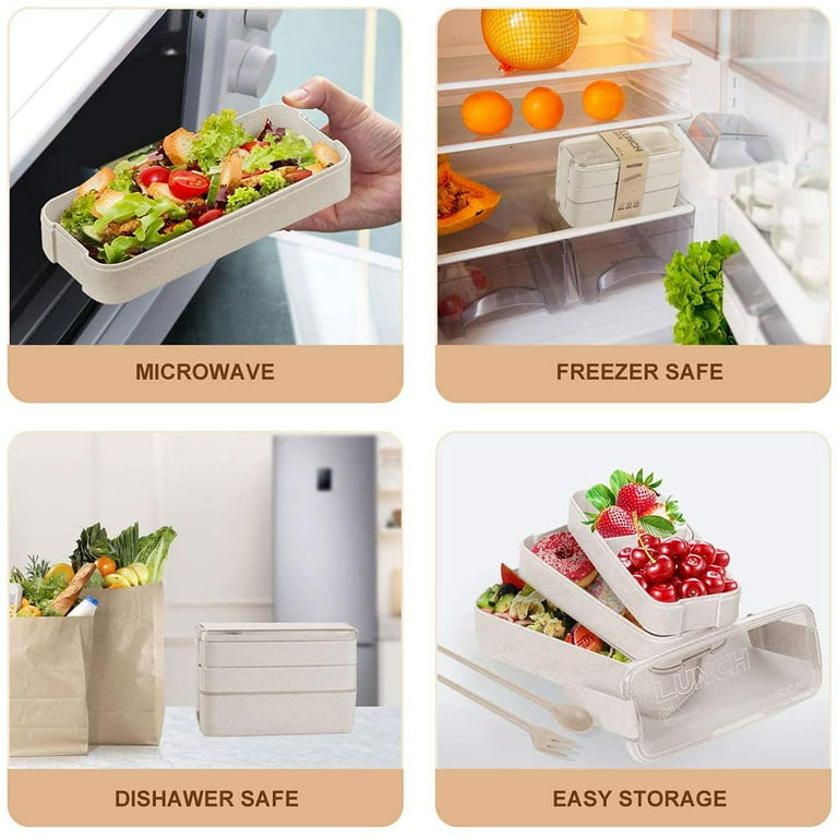 Bento Lunch Box,3 Compartment Meal Prep Lunch Containers,Leak Proof Bento Box  Adult Lunch Box, Plastic Reusable Food Storage Container With  Lid,Microwave/Freezer/Dishwasher Safe,Lunch Box Bento Box, Kitchen Plastic Food  Container, Home Kitchen