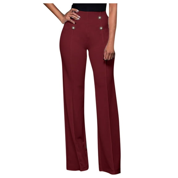felwors Women's Stretchy High Waisted Wide Leg Button-Down Pants Sailor Bell Flare Trousers , XL