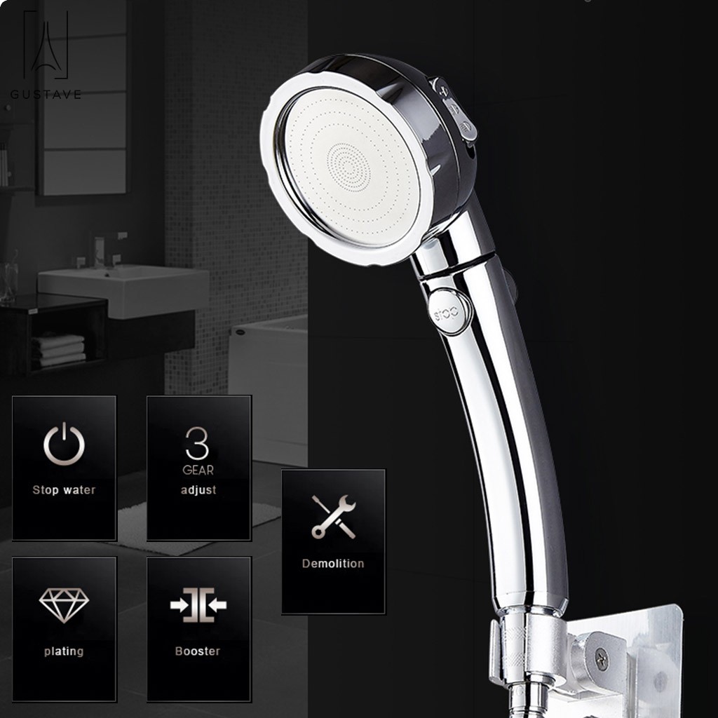 Gustave High Pressure 3Setting Shower head Wall Mount, Bathroom