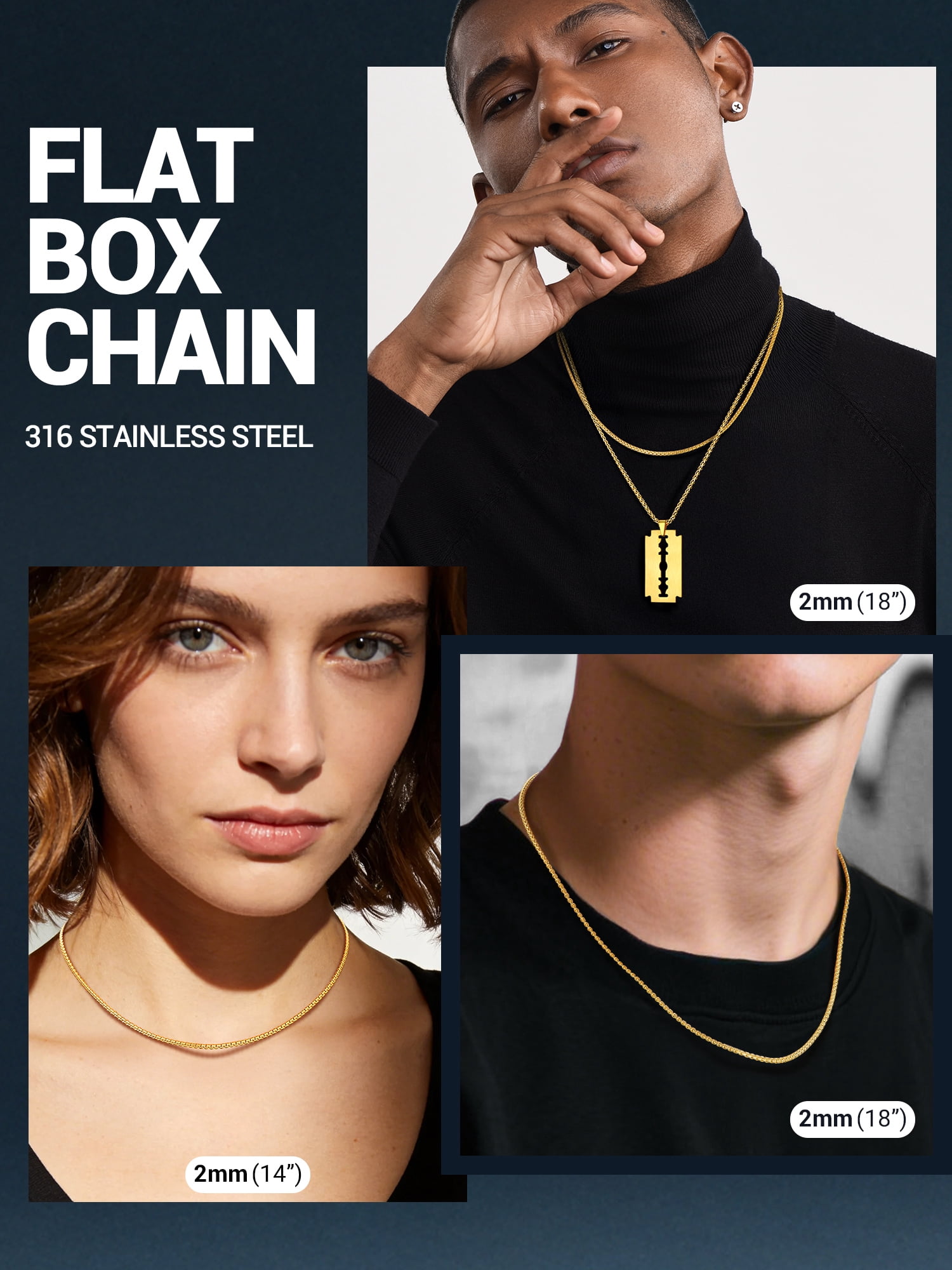 PROSTEEL 14K Gold Plated Chain for Men Women Stainless Steel Round Link Chain Necklaces 2mm Non-tarnish Hypoallergenic Birthday Valentines Day Jewelry Gift 28 Inch