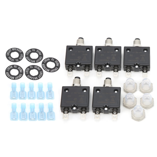 Push Button Circuit Breaker, 125-250V AC 50V DC Thermal Circuit Breaker Manual Reset For Marine For Automotive