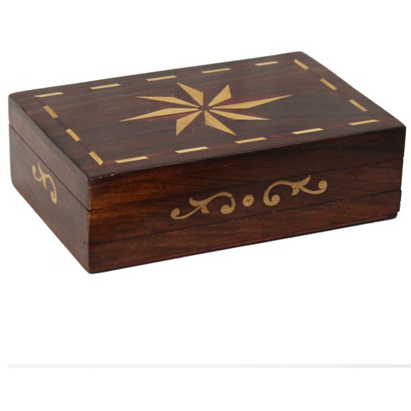 Natural Geo Boîte Décorative en Bois Fait Main avec Étoile en Bois de Rose