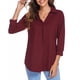 thumbnail image 2 of Blusa holgada con pliegues color burdeos y dobladillo curvo para uso diario, blusa informal XXL con escote en V, 2 of 6