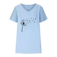 thumbnail image 3 of WREESH Women's Cotton Linen V-Neck T-Shirt Casual Short Sleeve Graphic Tee with Batwing Sleeves Blue, 3 of 5