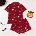 thumbnail image 4 of ZHOGXU Cozy Halloween Themed Short Sleeve Pajama Set Pumpkin Ghost Printed Turndown Collar Button Kids Girls Sleepwear Home Nights, 4 of 9
