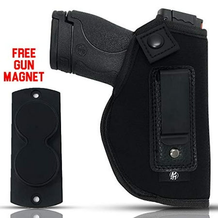 Combo IWB Gun Holster + Free Magnet - by PH | Concealed Carry | Soft Interior | Fits M&P Shield 9mm.40.45 Auto/Glock 26 27 29 30 33 42 43 / Ruger LC9, LC380 | Taurus Slim, PT111 | Springfield (Best Gun Holster For Fat Guys)