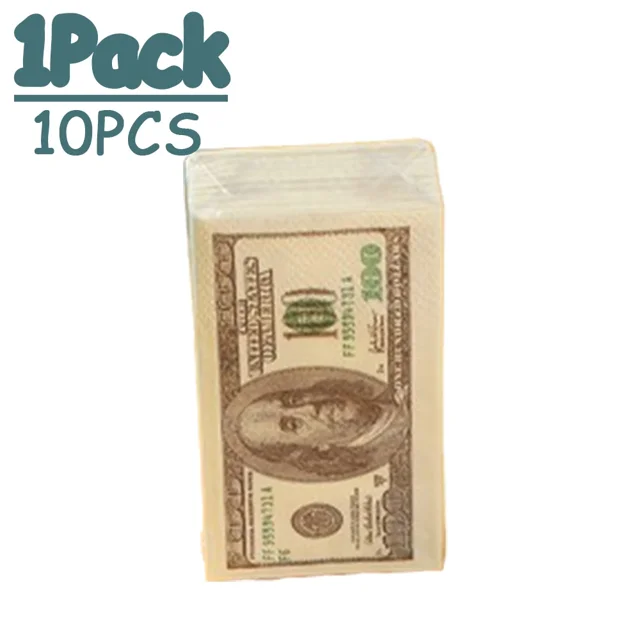 Serviette en Papier Impression Dollar Simulation Créative Serviette en Papier Pâte de Bois Brut Serviette Portable Papier Serviette US Dollar 30 Paquets