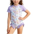 thumbnail image 1 of Girls One Piece Swimsuit, Toddler Swimsuit with Ruffles, Long Sleeve Rashguard Toddler, Half Zip Romper for Summer, Kids Bathing Suit with Ruffle Shorts for Beach Pool, 1 of 9