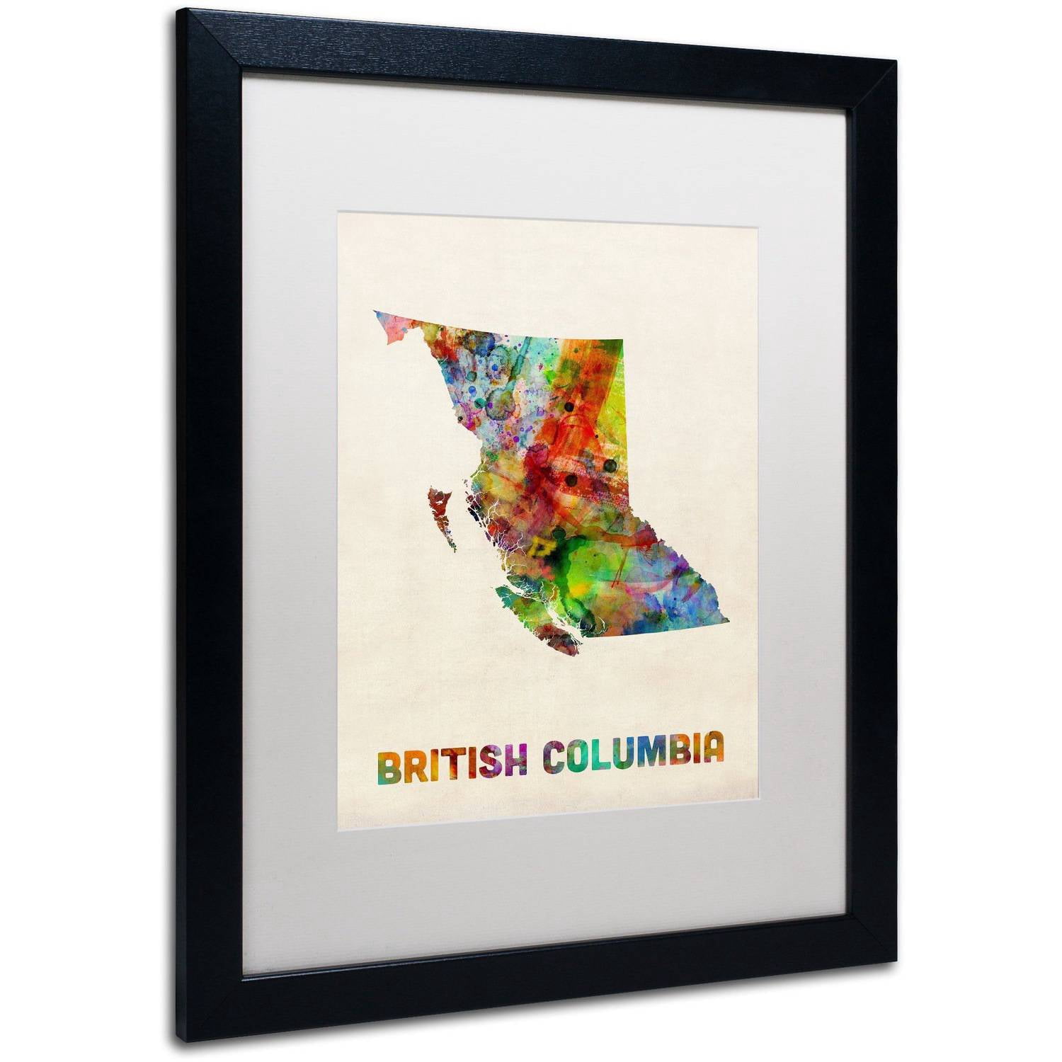 Trademark Fine Art 'British Columbia Watercolor Map' Canvas Art by Michael Tompsett, White Matte, Black Frame