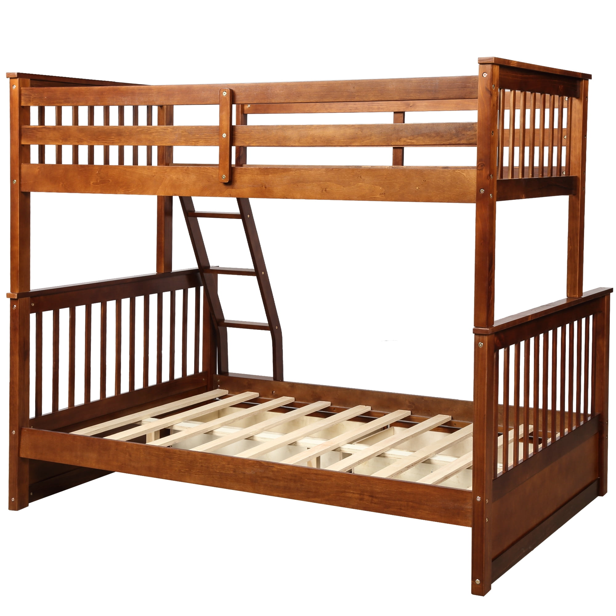 Kepooman Twin-Over-Full Wood Bunk Bed with 2 Storage Drawers & Ladder for Dorm, 79.53"L x 58.27"W x 66.54"H, Walnut Kepooman Twin-Over-Full Wood Bunk Bed with 2 Storage Drawers & Ladder for Dorm, 79.53"L x 58.27"W x 66.54"H, Walnut
