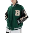 thumbnail image 2 of Gureui Women's Oversized Baseball Jackets, Casual Leather Snap Closure Long Sleeve Loose Fit Patchwork Letter Bone Embroidery Jackets with Pockets, 2 of 5