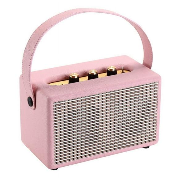 Professional Portable Wireless Vintage Bluetooth Speakers USB Card Reader Wooden PU Outdoor Home Music Player Pink