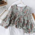 thumbnail image 1 of Women's Fashion V Neck Floral Print Blouses Sweet Fresh Long Sleeves Chiffon Shirt Tops, 1 of 6