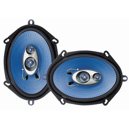 PYLE PL573BL - 5” x 7” Car Sound Speaker (Pair) - Upgraded Blue Poly Injection Cone 3-Way 300 Watts w/Non-fatiguing Butyl Rubber Surround 80-20Khz Frequency Response 4 Ohm & 1