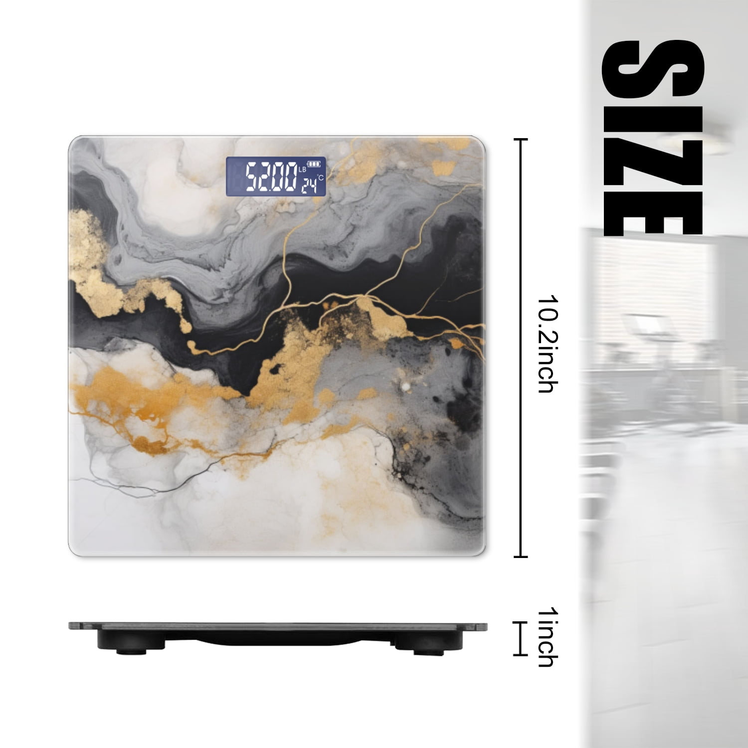 High Precision Body Weight Scale Smart Bathroom Scales with Large LCD Display(400lbs),Decorative for Bedroom-Abstract Black And White Marble With Golden Lines