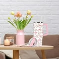thumbnail image 5 of 40Oz Bow Floral Tumbler with Straw & Lid Pink Bowknot Flower Travel Coffee Tumbler Cup with Handle for Spring Party Favor Supplies, 5 of 6