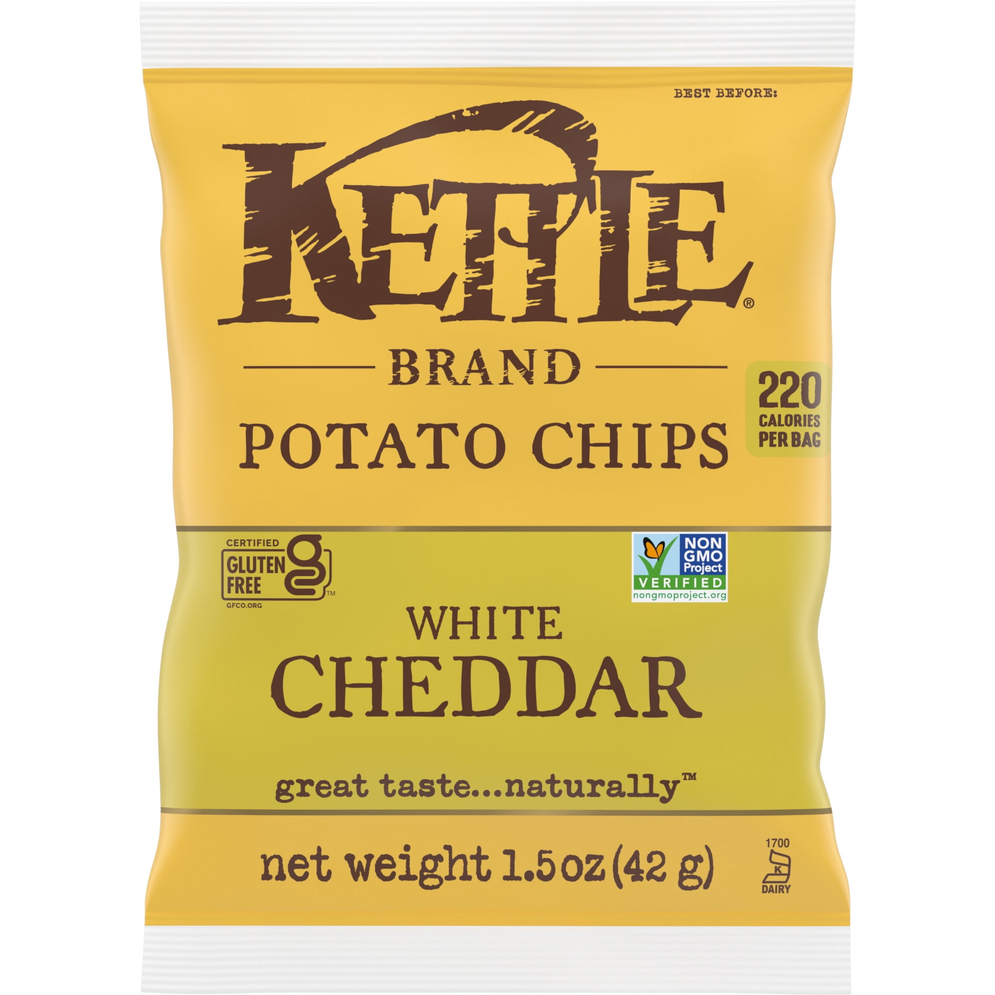 Kettle Brand Potato Chips, White Cheddar Kettle Chips, Snack Bag 1.5 oz