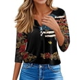 thumbnail image 4 of Women's 250th Anniversary USA Shirt Patriotic American Flag Print V-Neck Button 3/4 Sleeve T-Shirt, 4 of 6