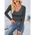thumbnail image 4 of Long Sleeve Shirts for Women 2025 Fall Fashion V Neck Basics Crop Tops Slim Fitted Y2K Tops Outfits Clothes Grey S, 4 of 8