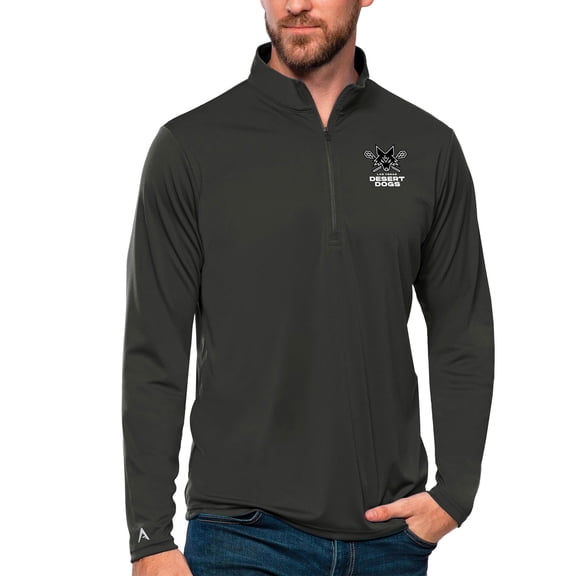 Men's Antigua Gray Las Vegas Desert Dogs Tribute Quarter-Zip Pullover Top