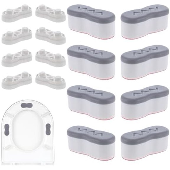 8Pcs Bidet Height-increasing Pads Toilet Seat Risers Toilet Lid Rubber Bumpers with 2 Heights Adjustment Grey & Clear Self Adhesive Universal Bidet Bumpers Replacement Bumpers for Toilet Seat