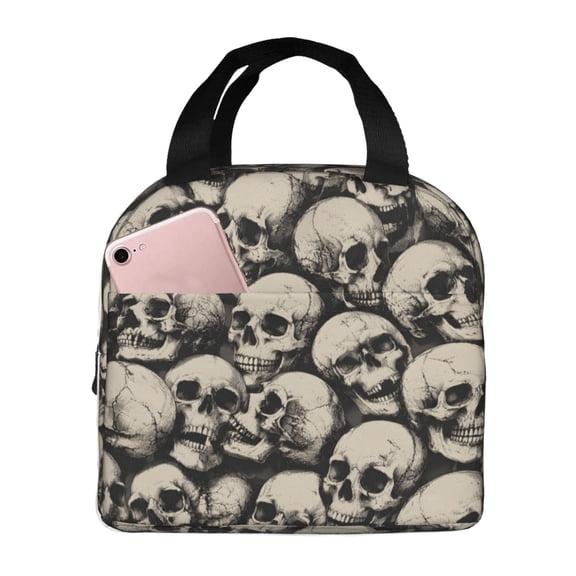Skull Halloween Lunch Bag Reusable Thermal Lunch Box with Handle for Women and Men