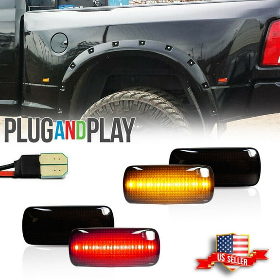 GTINTHEBOX 4X Smoked LED Fender Side Marker Lights For 2010-2018 Dodge RAM 2500 3500 Dually Bed