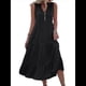 thumbnail image 1 of Vestido Informal para Mujer, Sin Mangas, Cuello en V, Botones, para Playa, con Volantes Escalonados, Falda , Vestidos Midi. Negro M, 1 of 9