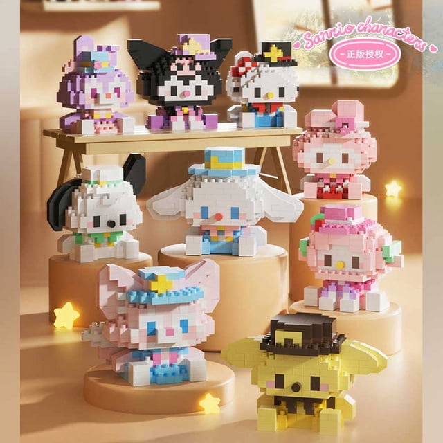 -figuras de Anime Sanrio Hello Kitty, bloques de construcción, My melody Kuromi, muñecas ensambladas, Cinnamoroll, regalos para niños