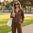 thumbnail image 6 of Szluipve 2 Piece Sets for Women Leopard Print 2 Piece Tracksuit Zip Up Stand Collar Jacket Elastic Waist Wide Leg Pants Casual Loungewear Outfit Set Brown XXL, 6 of 7