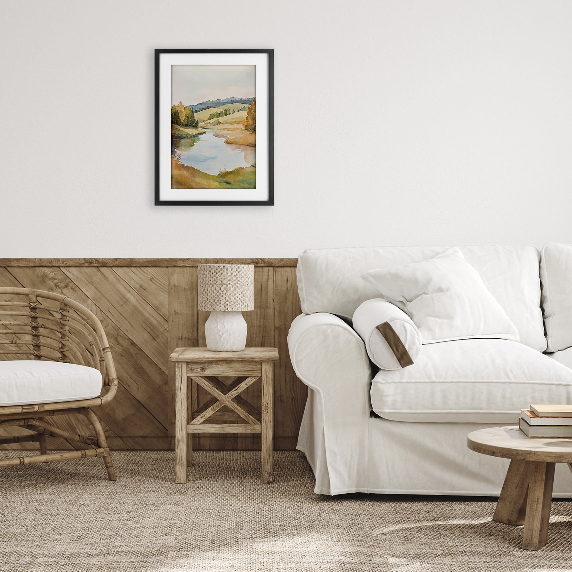 Stupell Industries Serene Watercolor Lake Escape Black Framed Print Under Glass, design by Petal Prints Design
