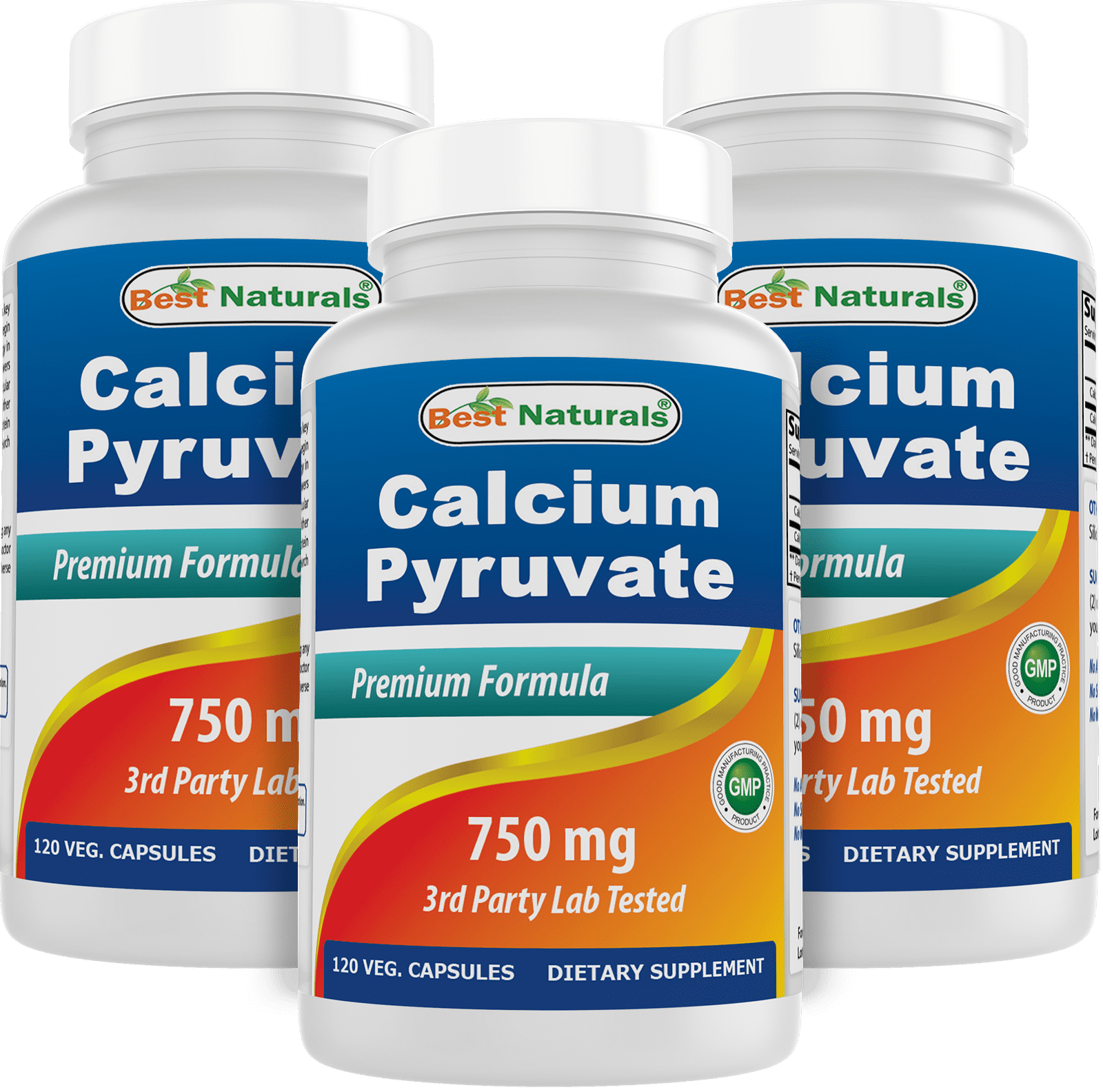 3 Pack Best Naturals Calcium Pyruvate 750 mg 120 Capsules