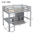 thumbnail image 3 of Full Size Solid and Stable Loft Wood Bed with Desk, Storage Shelves and Drawers, Built-In Ladder, High Loft Bed with Desk, Storage Shelves and Drawers,Guardrails (Grey), 3 of 12