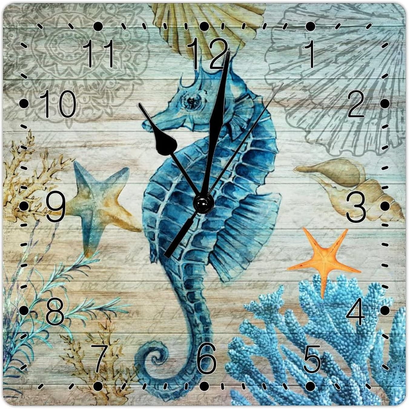 Beach Theme Ocean Teal Seahorse Clocks for Wall Silent Battery Operated Clocks Ocean Theme