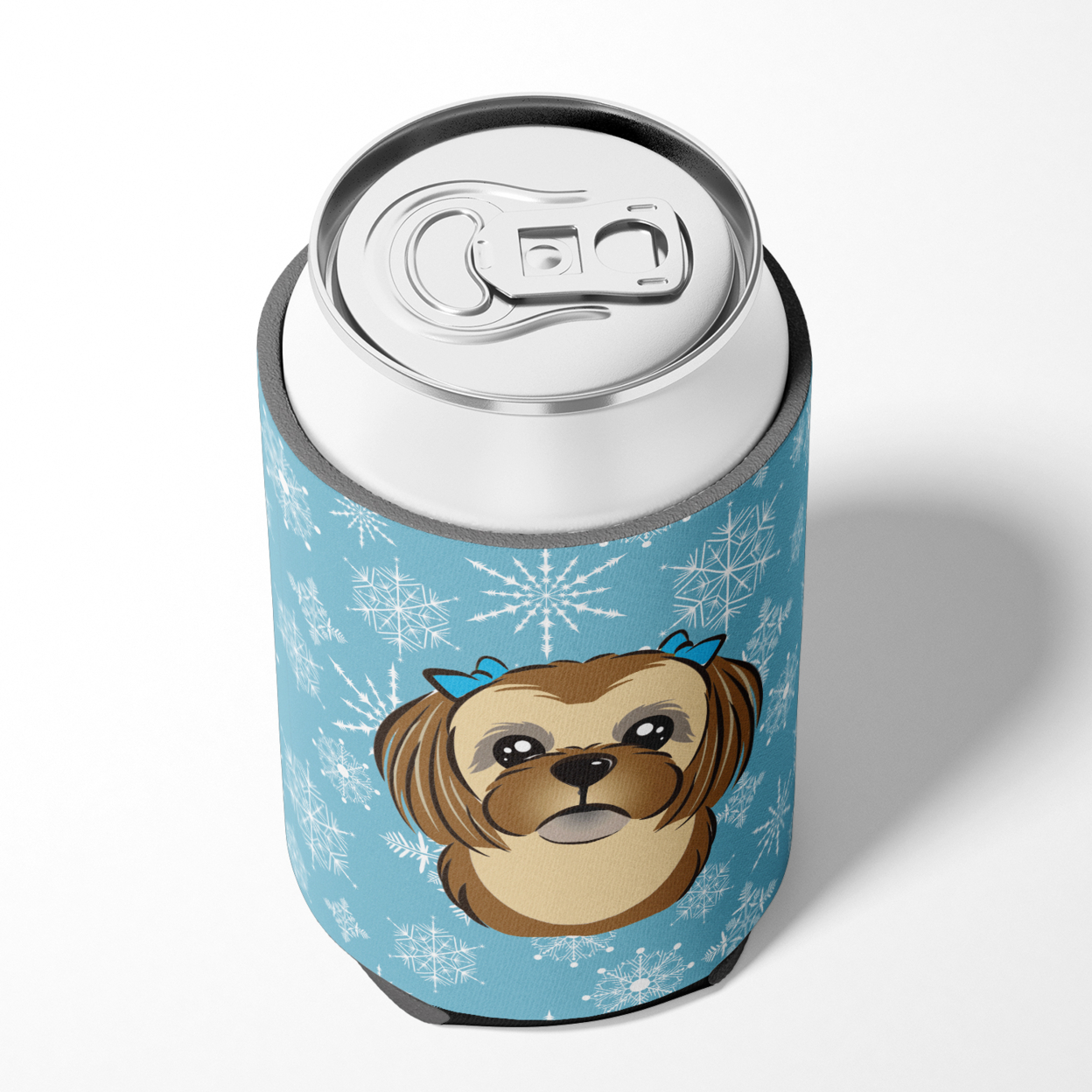 Snowflake Chocolate Brown Shih Tzu Can or Bottle Hugger