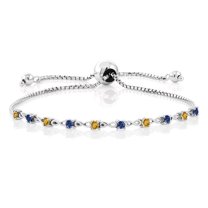 Gem Stone King 0.60 Ct Round Yellow Citrine Blue Created Sapphire 925 Sterling Silver Bracelet for Women
