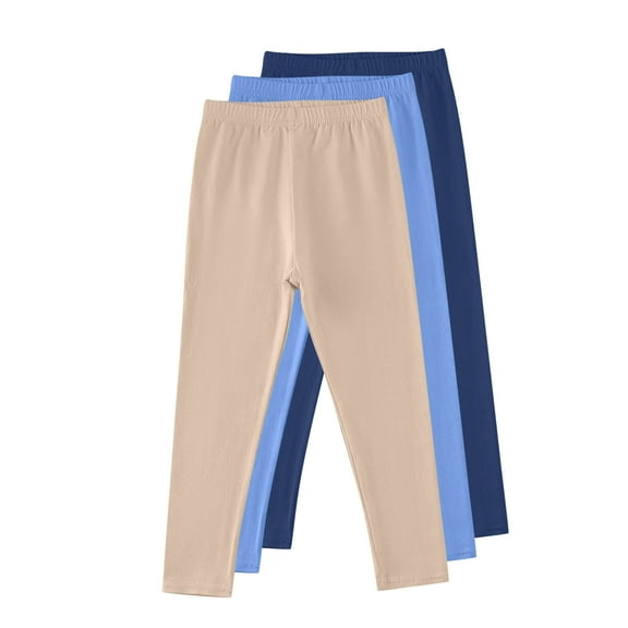 BRGZLK 3 Pack Girls Leggings Casual Yoga Pants for Girls High Waisted Stretch Leggings Kids Casual Leggings Blue 4-5 Years