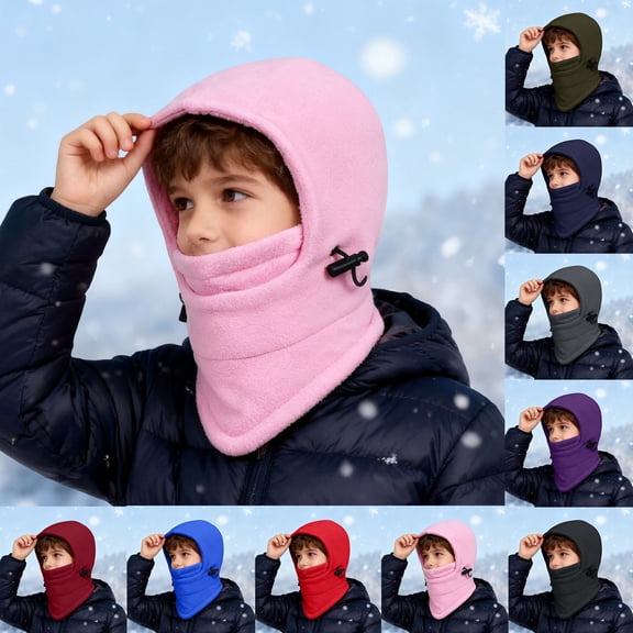 Kid Winter Hat Scarf Set Boys Girls Knit Hood Hats Balaclava Beanie Hat Warm Lining Scarf Skull Cap
