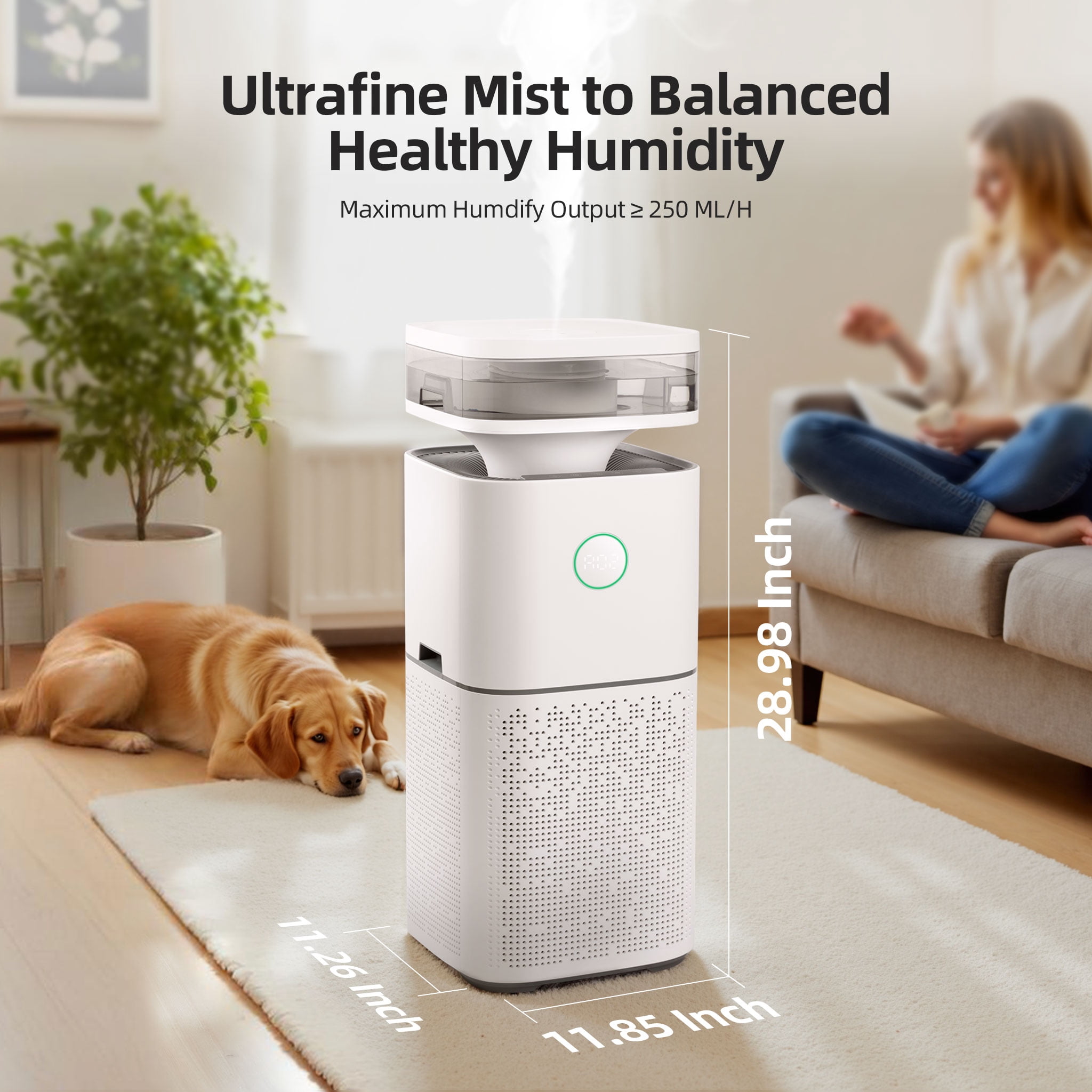 KISSAIR Air Purifier with Humidifier(CARB), H13 True HEPA Filte Air Cleaner, Max Room Capacity 2676 Sq.ft