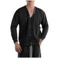 thumbnail image 3 of DeHolifer Men's Outwear Coat Casual Solid Color Buttons Long Sleeve V-Neck Blouses Tops with Pocket Black 3XL, 3 of 4