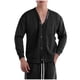 thumbnail image 3 of Blusas y camisas de manga larga con cuello en V para hombre, casuales, de color liso, con bolsillos y botones, blusas de manga larga con cuello en V, blusa para hombre, 3 of 4