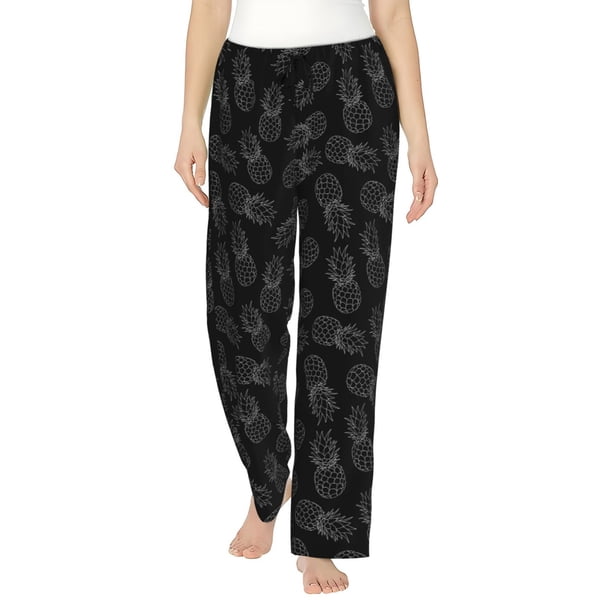 Fotbe White Pineapples Pantalones de Pijama para Mujer, Pantalones de Dormir, Pantalones Pj con Cordón y Bolsillos-Medium
