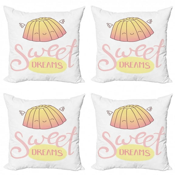 Ambesonne Saying Throw Pillow Cover 4 Pack, Sleeping Jelly, 24", Cream Pink