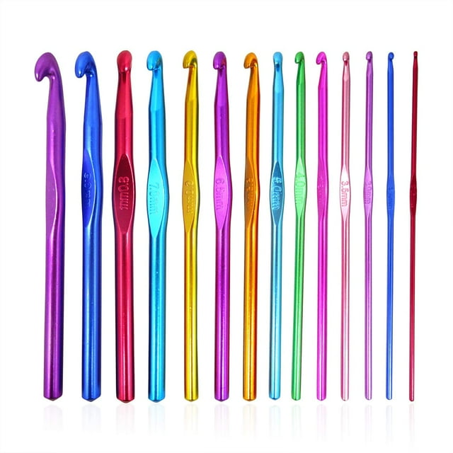 Ensemble de 14 Crochets au Crochet Multicolores en Alumine, Aiguilles au Crochet pour le Crochet. Comprend 14 Crochets en Alumine Durables dans des Finitions Multicolores Vibrantes, Chacun Marqué de la Taille pour une identification Facile. Outils d'Artisanat Parfaits pour les Passionnés de Crochet.