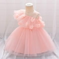 thumbnail image 5 of AUNVITO Baby Sleeveless Off-Shoulder Princess Dress 3D Tulle Christening Gown Party Dress Pure Color Round Neck Formal Attire, 5 of 9