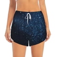thumbnail image 2 of Xecao's Blue Glitter Retro for a double-layer running short for women, perfect for gym, tennis, and more, featuring a convenient pocket., 2 of 9