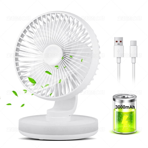 MAWFOZIN Ventilador de escritorio pequeño con luz nocturna, ventilador de mesa oscilante automático con batería recargable de 3000 mAh, ventilador personal USB con viento de 4 velocidades, ventilador