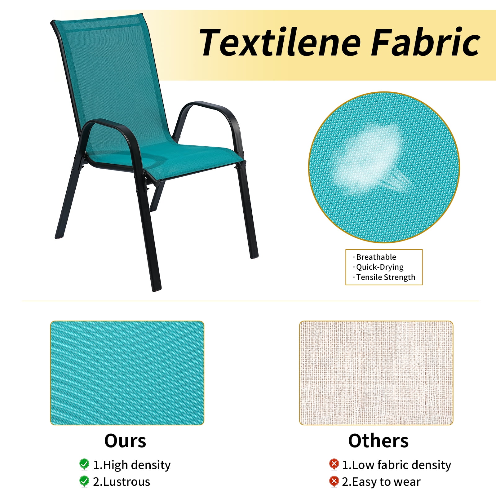 Stackable Outdoor Patio Dining Chairs with Backrest/Armrests for Lawn Garden Balcony Deck Camping-Set of 4 (Turquoise)