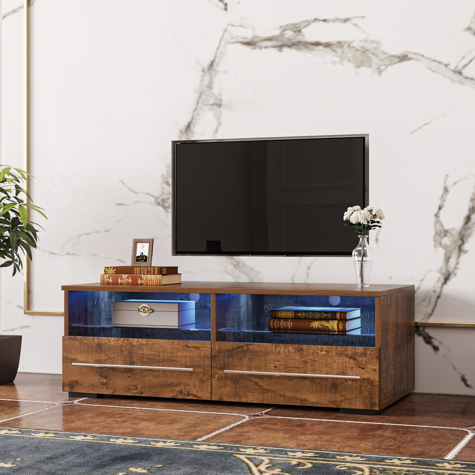 Holaki Farmhouse Television Stands Wood Grain TV Cabinet For TVs Up To 